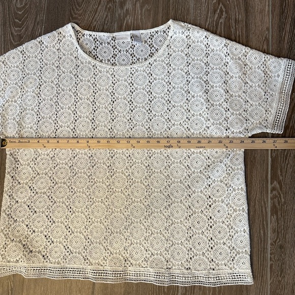 Chico's Cream Lace Crochet Blouse Size 3 (16) Coastal Chic, feminine - Picture 9 of 10